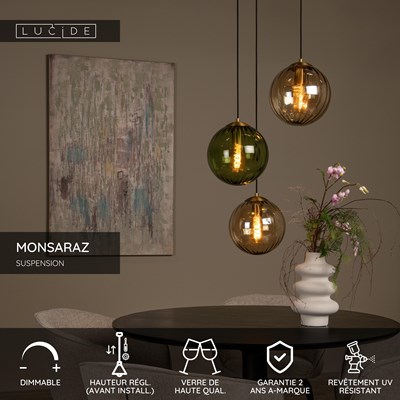 Lucide MONSARAZ - Suspension - Ø 35 cm - 3xE27 - Vert